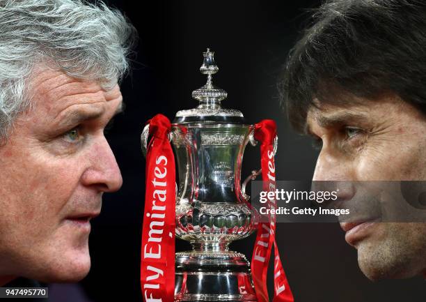 In this composite image a comparison has been made between Mark Hughes, manager of Southampton and Antonio Conte, Manager of Chelsea. Chelsea and...