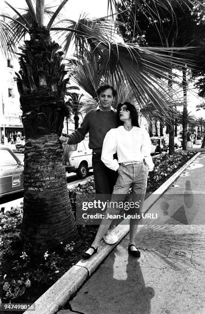 Patrick Dewaere and Arielle Besse , Cannes Film Festival for the film " Beau-père " by Bertrand Blier, 1981.