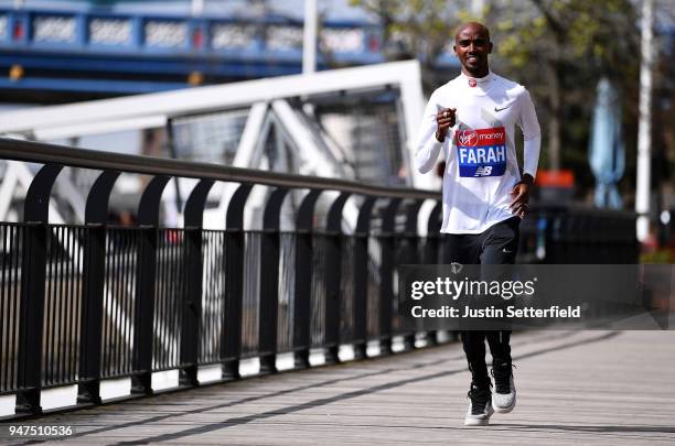 Mo Farah poses for a photo ahead of the Virgin Money London Marathon on April 17, 2018 in London, England.