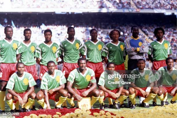 Team Cameroon during the opening match of the 1990 World Cup between Cameroon and Argentina at Stade Giuseppe Meazza, Milano, Italy on June 08th,...