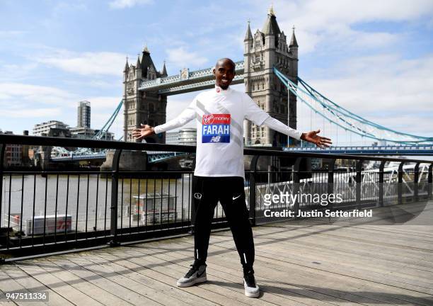Mo Farah poses for a photo ahead of the Virgin Money London Marathon on April 17, 2018 in London, England.