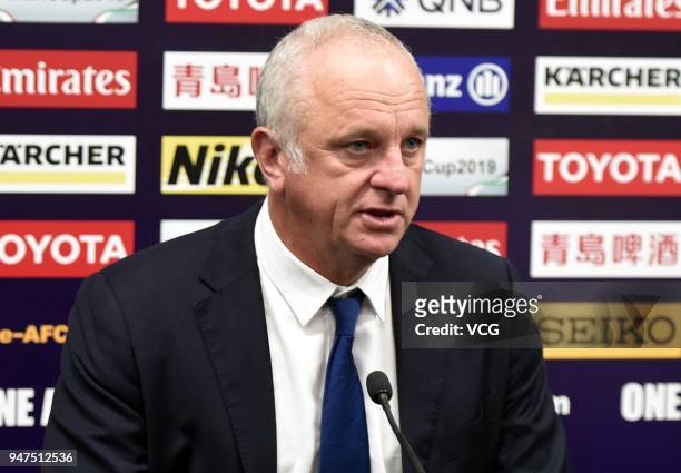 Sydney FC head coach Graham Arnold attends the press conference after the AFC Champions League Group H match between Sydney FC and Shanghai Shenhua...