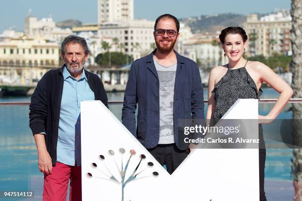 Actor Ricardo Merkin, director Andre Ristum and actress Stephanie de Jongh attend 'A Voz Do Silencio' photocall at the 21th Malaga Film Festival on...