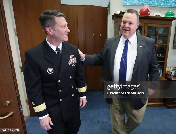 Physician to the President U.S. Navy Rear Admiral Ronny Jackson meets with Sen. Jon Tester in his office in the Hart Senate Office Building on...