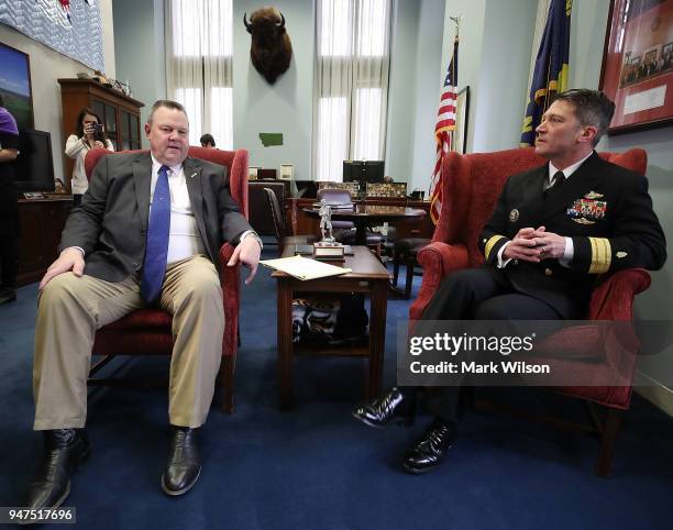 Physician to the President U.S. Navy Rear Admiral Ronny Jackson meets with Sen. Jon Tester in his office in the Hart Senate Office Building on...