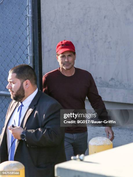 Rob Lowe is seen arriving at 'Jimmy Kimmel Live' on April 16, 2018 in Los Angeles, California.