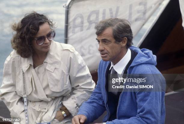 French actor Jean-Paul Belmondo with partner Italian actress Laura Antonelli in the seventies.