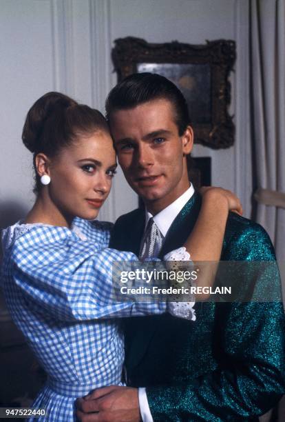 Actors Valerie Allain and Franck Dubosc on Set of Movie A Nous Les Garcons, August 2, 1984.