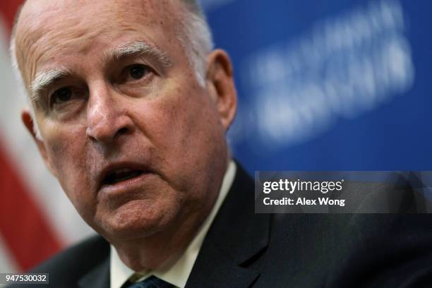 Gov. Jerry Brown speaks during an event at the National Press Club April 17, 2018 in Washington, DC. Gov. Brown participated in a National Press Club...