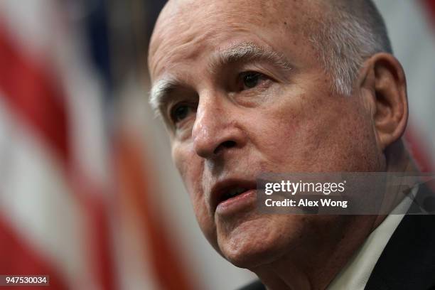 Gov. Jerry Brown speaks during an event at the National Press Club April 17, 2018 in Washington, DC. Gov. Brown participated in a National Press Club...