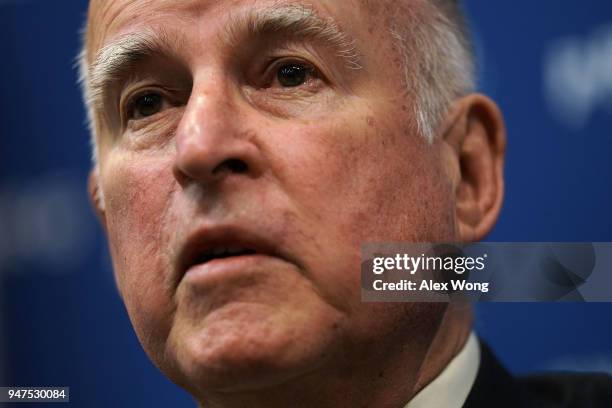 Gov. Jerry Brown speaks during an event at the National Press Club April 17, 2018 in Washington, DC. Gov. Brown participated in a National Press Club...