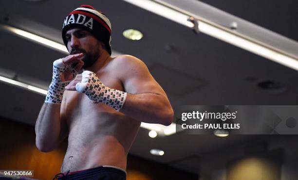 Canada's Phil Lo Greco attends a pre-fight public work out at Paradise Place in Liverpool on April 17 ahead of his welterweight boxing bout against...