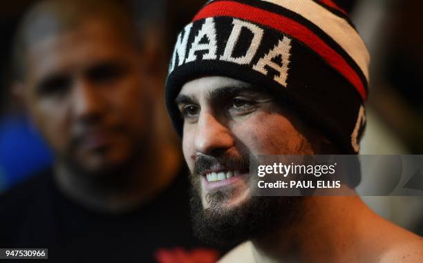 Canada's Phil Lo Greco attends a pre-fight public work out at Paradise Place in Liverpool on April 17 ahead of his welterweight boxing bout against...