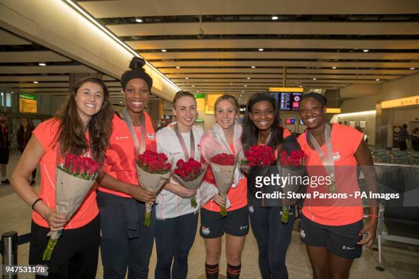 Members of the England women's Netball team Beth Cobden, Eboni Beckford-Chambers, Jade Clarke, Natalie Haythornthwaite, Jodie Gibson, Kadee Corbin,...