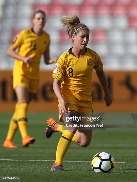 Elise Kellond-Knight of Australia in action during the AFC Women's Asian Cup semi final between Australia and Thailand at the King Abdullah II...