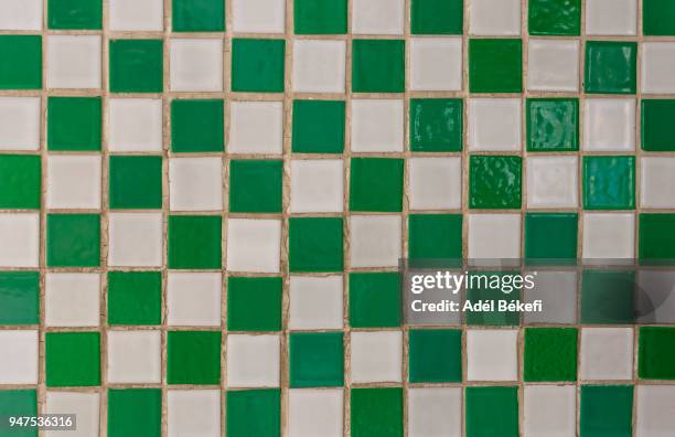 full frame shot of green and white mosaic tiles - tile roof stock pictures, royalty-free photos & images