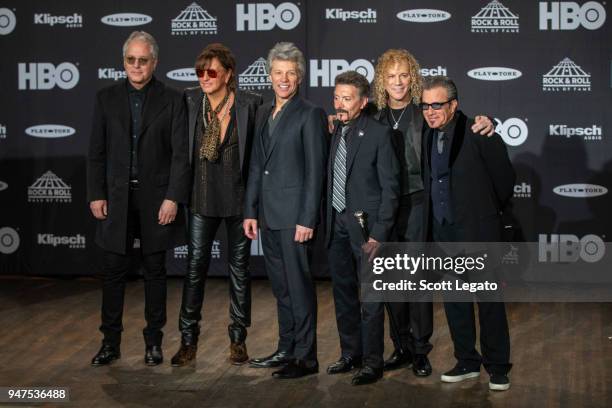 Inductees Hugh McDonald, Richie Sambora, Jon Bon Jovi, Alec John Such, David Bryan and Tico Torres of Bon Jovi attend the 33rd Annual Rock & Roll...