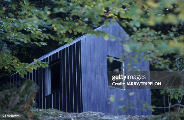 Sculpture by Per Barclay -1995-, sculptures park, Art and Landscape International Center, Aldo Rossi and Xavier Fabre architects, Vassiviere island,...