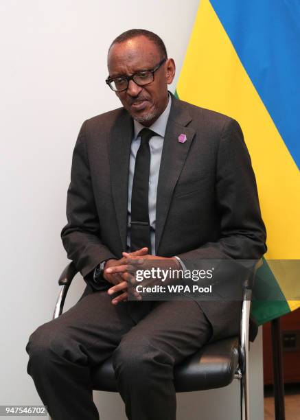 The President of Rwanda Paul Kagame attends bilateral talks with Foreign Secretary Boris Johnson, at the Intercontinental during the Commonwealth...