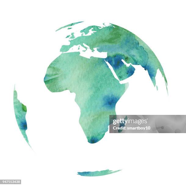 world globe in water color style - globe africa stock illustrations