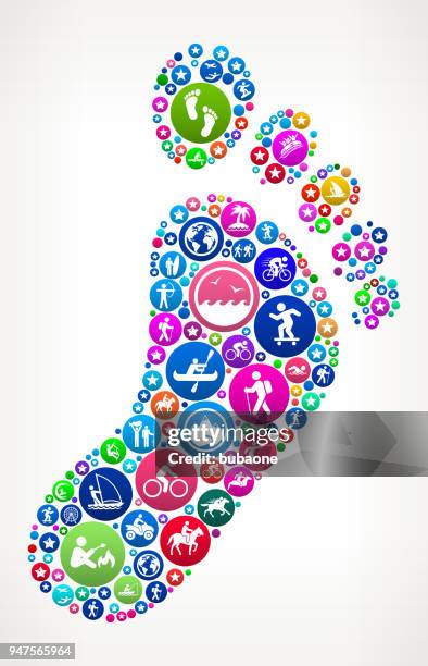 footprint adventure travel vector icon pattern - bath toes stock illustrations
