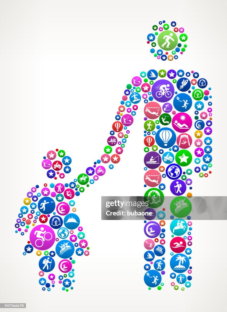 Father & Daughter Adventure Travel Vector Icon Pattern