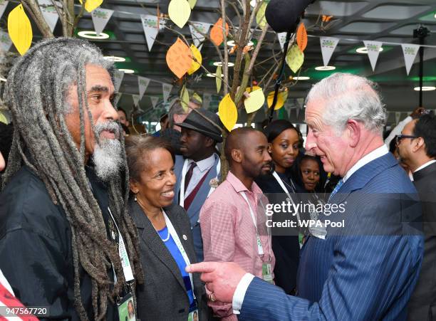 Prince Charles, Prince of Wales talks to guests as he attends the Commonwealth Big Lunch at Commonwealth Heads of Government Meeting at the Queen...