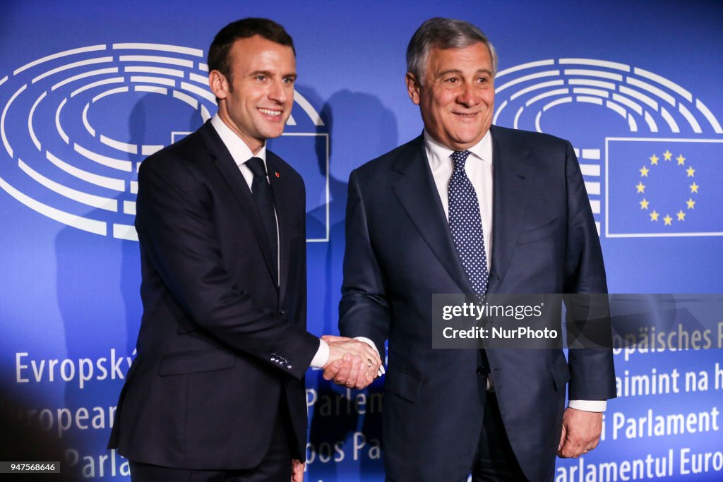 French President Macron At EU Parliament