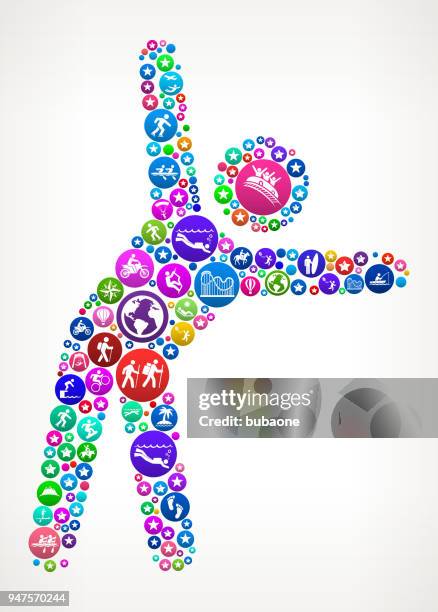 stretching adventure travel vector icon pattern - man in pool floatie stock illustrations