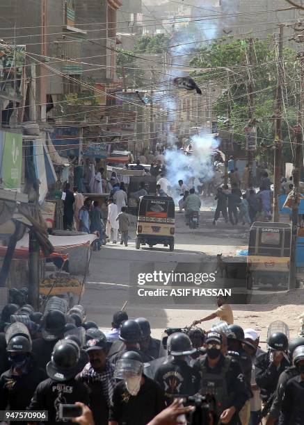 Pakistani protesters shout slogans during a demonstration against the rape and murder of a six-year-old girl, in Karachi on April 17, 2018. At least...