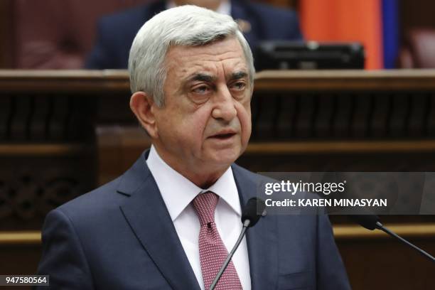 Armenia's former president Serzh Sarkisian attends a session of parliament in Yerevan on April 17, 2018. Armenia's former president Serzh Sarkisian...