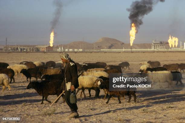 Abadan oil refinery in eighties Iran.