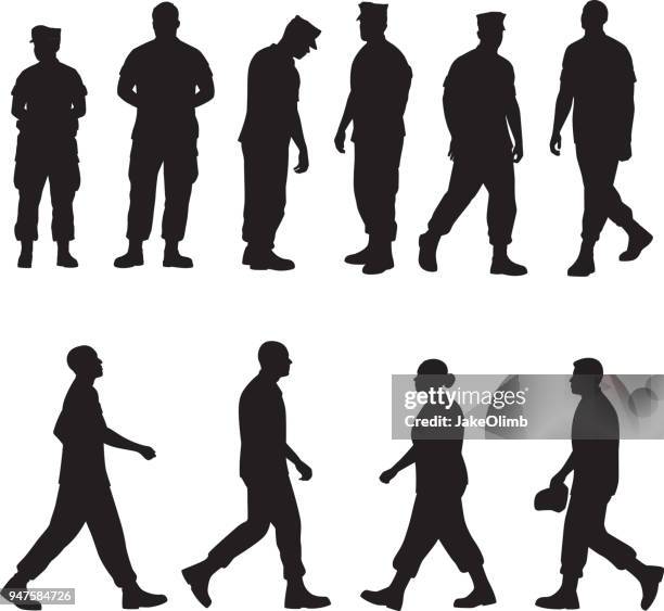 stockillustraties, clipart, cartoons en iconen met silhouetten van mariene soldaat 2 - armed forces