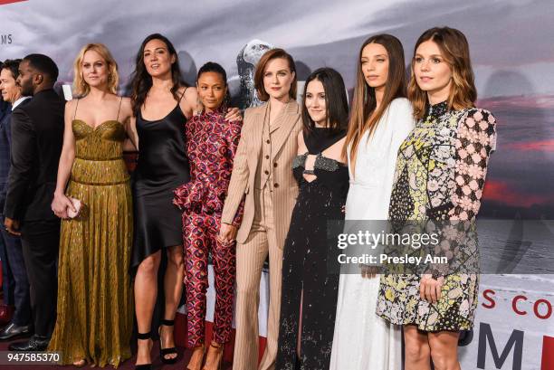 Ingrid Bolso Berdal, Lisa Joy, Thandie Newton, Evan Rachel Wood, Shannon Woodward, Angela Sarafyan, Katja Herbers attend "Westworld" Season 2 Los...