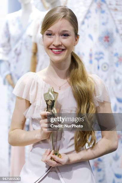 Model Alicia Cao, winner of the TV program Maestros de la Costura, during the presentation of the capsule collection for El Corte Ingles in Madrid,...