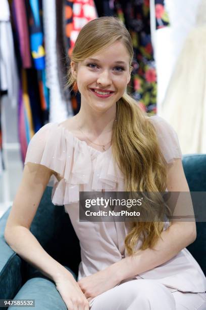 Model Alicia Cao, winner of the TV program Maestros de la Costura, during the presentation of the capsule collection for El Corte Ingles in Madrid,...