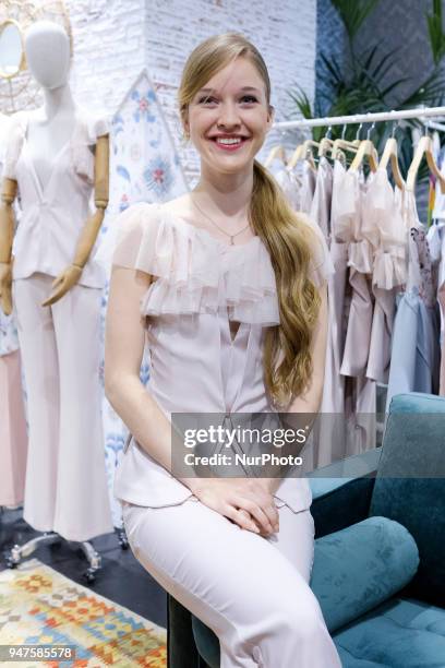 Model Alicia Cao, winner of the TV program Maestros de la Costura, during the presentation of the capsule collection for El Corte Ingles in Madrid,...