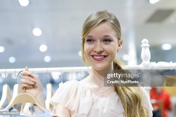 Model Alicia Cao, winner of the TV program Maestros de la Costura, during the presentation of the capsule collection for El Corte Ingles in Madrid,...