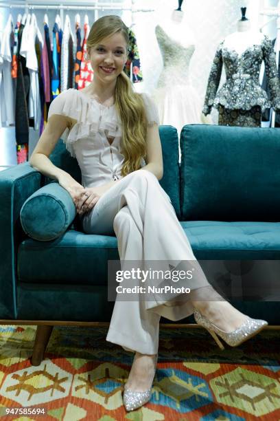 Model Alicia Cao, winner of the TV program Maestros de la Costura, during the presentation of the capsule collection for El Corte Ingles in Madrid,...