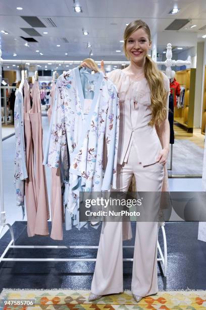 Model Alicia Cao, winner of the TV program Maestros de la Costura, during the presentation of the capsule collection for El Corte Ingles in Madrid,...