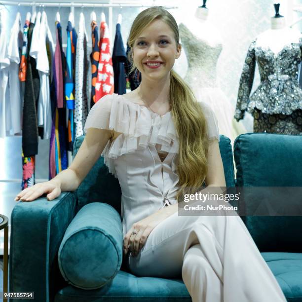 Model Alicia Cao, winner of the TV program Maestros de la Costura, during the presentation of the capsule collection for El Corte Ingles in Madrid,...