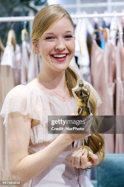 Model Alicia Cao, winner of the TV program Maestros de la Costura, during the presentation of the capsule collection for El Corte Ingles in Madrid,...