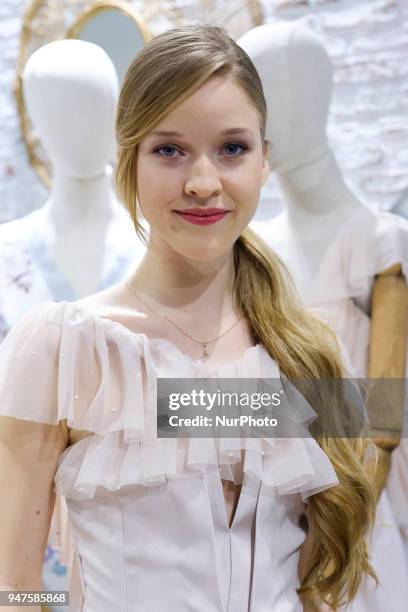 Model Alicia Cao, winner of the TV program Maestros de la Costura, during the presentation of the capsule collection for El Corte Ingles in Madrid,...