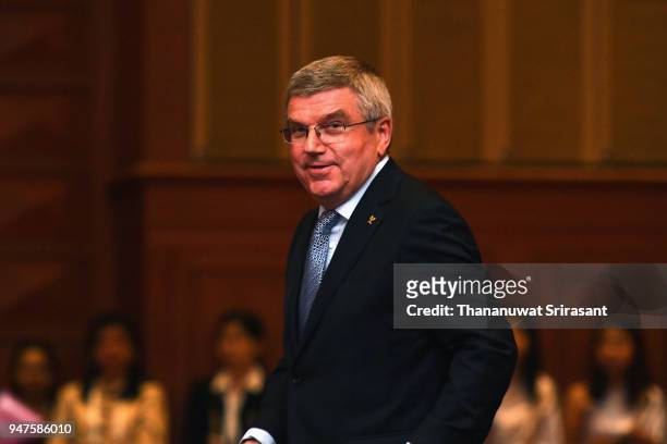 President Thomas Bach is seen during the SportAccord Opening Ceremony at the Royal Thai Navy Convention Hall on April 17, 2018 in Bangkok, Thailand.