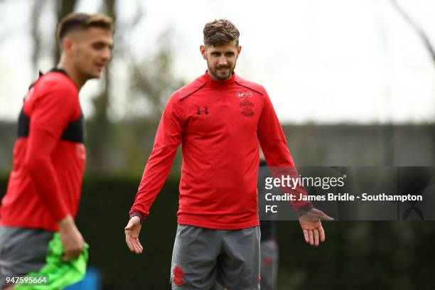 Jack Stephens during a Southampton FC training session at Staplewood Complex on April 17, 2018 in Southampton, England.