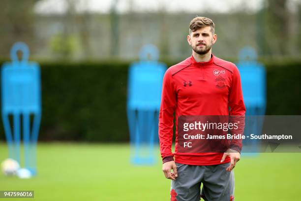 Jack Stephens during a Southampton FC training session at Staplewood Complex on April 17, 2018 in Southampton, England.