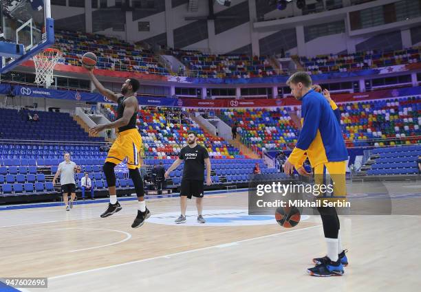 Thomas Robinson, #0 of Khimki Moscow Region before the Turkish Airlines Euroleague Play Offs Game 1 between CSKA Moscow v Khimki Moscow Region at...