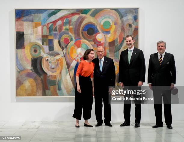 King Felipe VI of Spain and president of Portugal Marcelo Rebelo de Sousa attend 'Pessoa. Todo arte es una forma de literatura' exhibition at Reina...