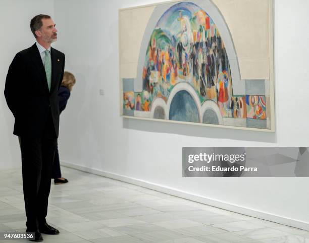 King Felipe VI of Spain attends 'Pessoa. Todo arte es una forma de literatura' exhibition at Reina Sofia Museum on April 17, 2018 in Madrid, Spain.