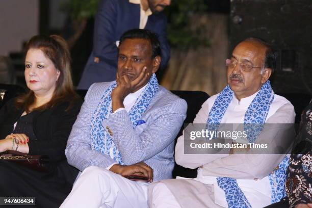 MPs Udit Raj and Vijay Goel during the Fashion Show to promote Ahimsa Silk and Khadi on April 1, 2018 in New Delhi, India.